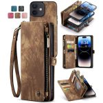CASEME For iPhone 12 Case 2-in-1 Detachable Magnetic Zipper Wallet Vegan Leather Flip Cover