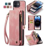 CASEME For iPhone 12 Case 2-in-1 Detachable Magnetic Zipper Wallet Vegan Leather Flip Cover