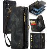 CASEME For iPhone 12 Mini Case 2-in-1 Detachable Magnetic Zipper Wallet Vegan Leather Flip Cover