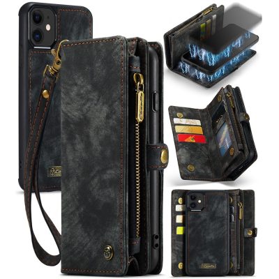 101123268A-1 CASEME For iPhone 12 Mini Case 2-in-1 Detachable Magnetic Zipper Wallet Vegan Leather Flip Cover