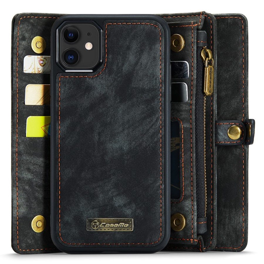 CASEME For iPhone 12 Mini Case 2-in-1 Detachable Magnetic Zipper Wallet Vegan Leather Flip Cover