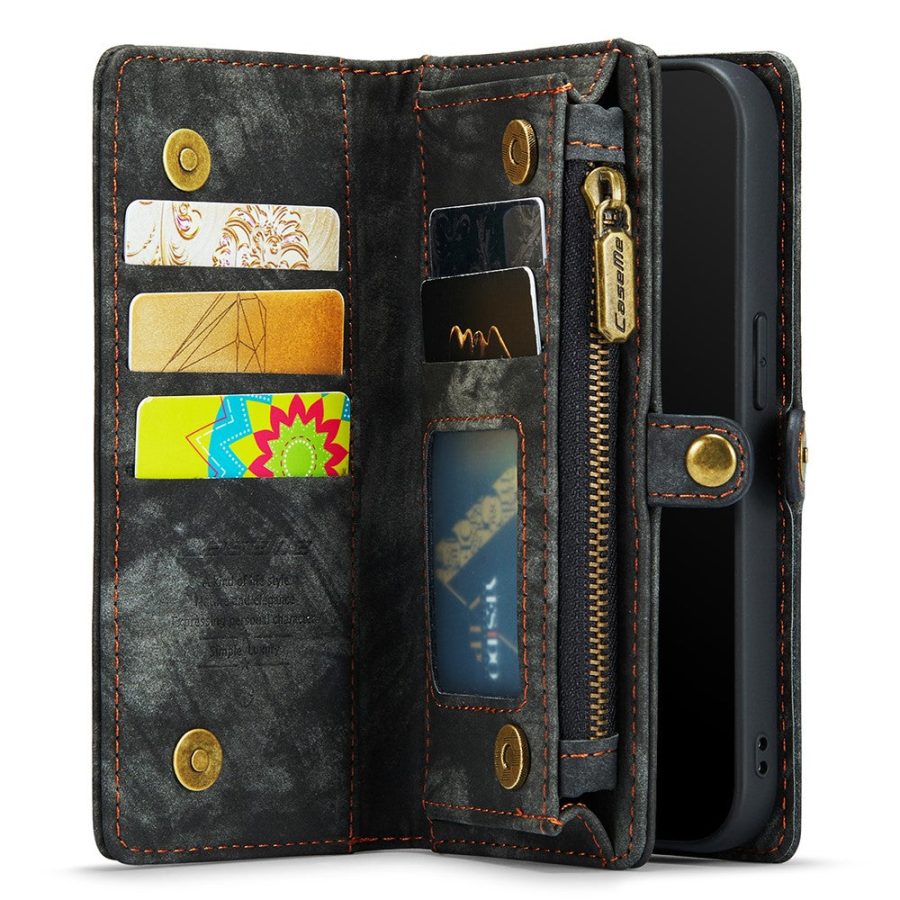 CASEME For iPhone 12 Mini Case 2-in-1 Detachable Magnetic Zipper Wallet Vegan Leather Flip Cover