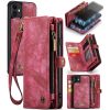 CASEME For iPhone 12 Mini Case 2-in-1 Detachable Magnetic Zipper Wallet Vegan Leather Flip Cover