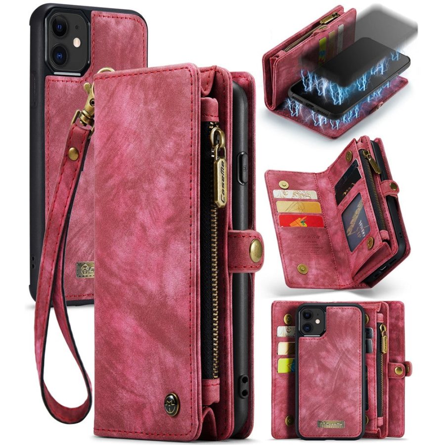 CASEME For iPhone 12 Mini Case 2-in-1 Detachable Magnetic Zipper Wallet Vegan Leather Flip Cover