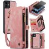 CASEME For iPhone 12 Mini Case 2-in-1 Detachable Magnetic Zipper Wallet Vegan Leather Flip Cover
