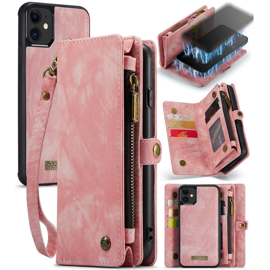 CASEME For iPhone 12 Mini Case 2-in-1 Detachable Magnetic Zipper Wallet Vegan Leather Flip Cover