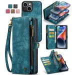 CASEME For iPhone 13 Mini Case 2-in-1 Detachable Magnetic Zipper Wallet Vegan Leather Flip Cover
