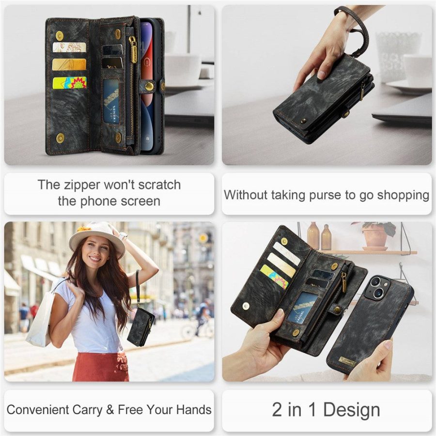 101130089C-10 CASEME For iPhone 13 Mini Case 2-in-1 Detachable Magnetic Zipper Wallet Vegan Leather Flip Cover