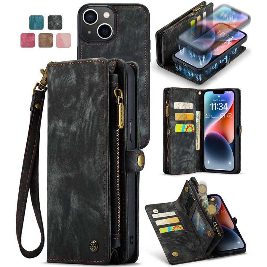 101130089C-1_49b12b2e-144c-4538-8159-6ad9cfa51ee9 CASEME For iPhone 13 Mini Case 2-in-1 Detachable Magnetic Zipper Wallet Vegan Leather Flip Cover