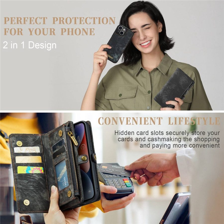 101130089C-6 CASEME For iPhone 13 Mini Case 2-in-1 Detachable Magnetic Zipper Wallet Vegan Leather Flip Cover