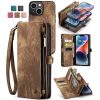 CASEME For iPhone 13 Case 2-in-1 Detachable Magnetic Zipper Wallet Vegan Leather Flip Cover