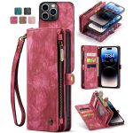 CASEME For iPhone 13 Pro Case 2-in-1 Detachable Magnetic Zipper Wallet Vegan Leather Flip Cover