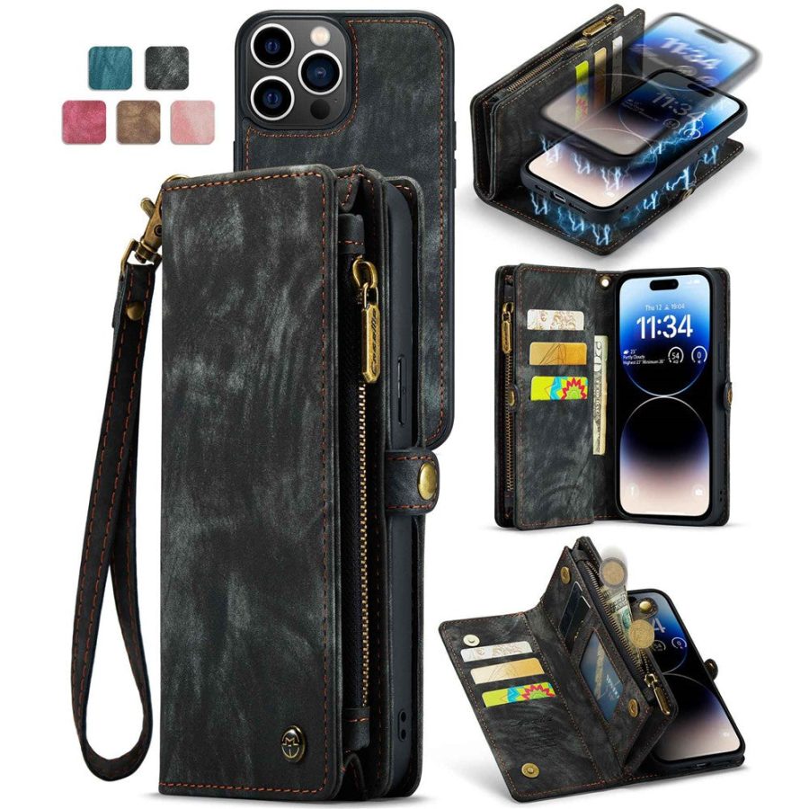 101130092C-1_be7bcbc8-84f0-4ff9-b897-11f5b889cb56 CASEME For iPhone 13 Pro Case 2-in-1 Detachable Magnetic Zipper Wallet Vegan Leather Flip Cover