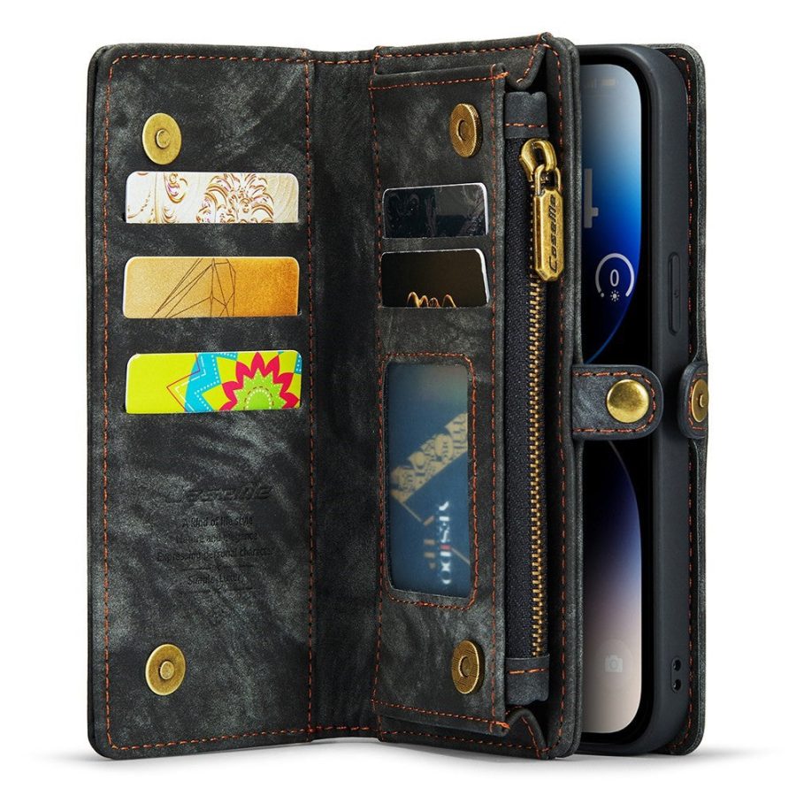 101130092C-2 CASEME For iPhone 13 Pro Case 2-in-1 Detachable Magnetic Zipper Wallet Vegan Leather Flip Cover