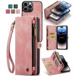 CASEME For iPhone 13 Pro Case 2-in-1 Detachable Magnetic Zipper Wallet Vegan Leather Flip Cover