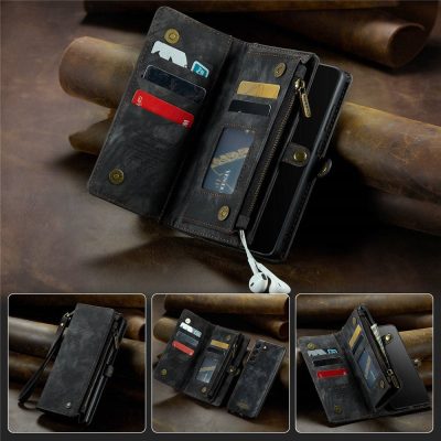 101244705A-1 CASEME For Samsung Galaxy S22 Case 2-in-1 Detachable Magnetic Zipper Wallet Vegan Leather Flip Cover