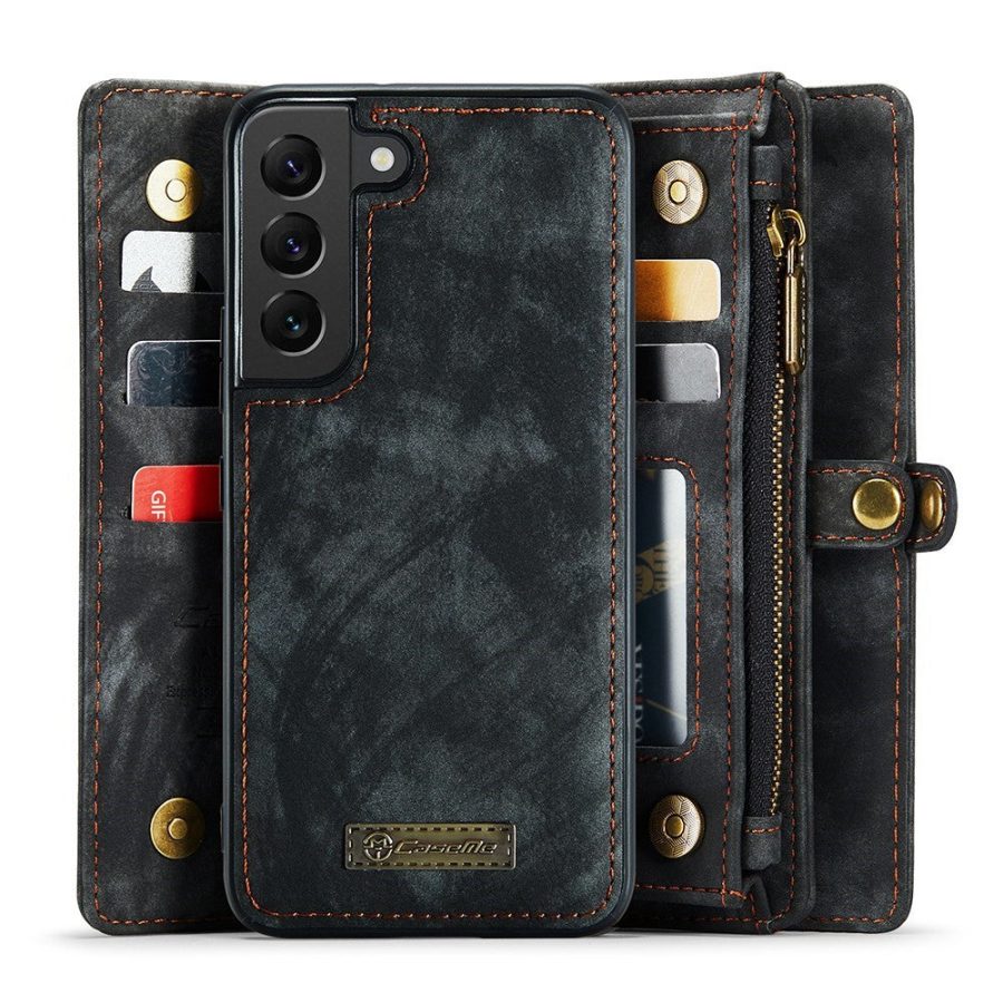 101244705A-3 CASEME For Samsung Galaxy S22 Case 2-in-1 Detachable Magnetic Zipper Wallet Vegan Leather Flip Cover