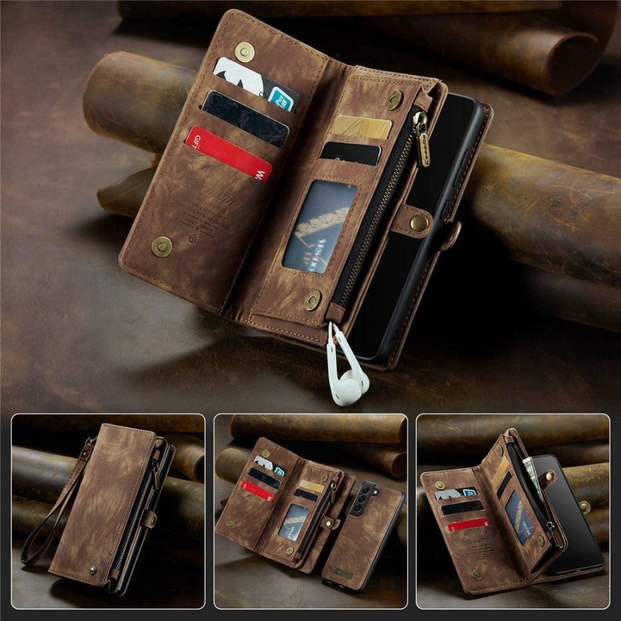 101244705C-1 CASEME For Samsung Galaxy S22 Case 2-in-1 Detachable Magnetic Zipper Wallet Vegan Leather Flip Cover