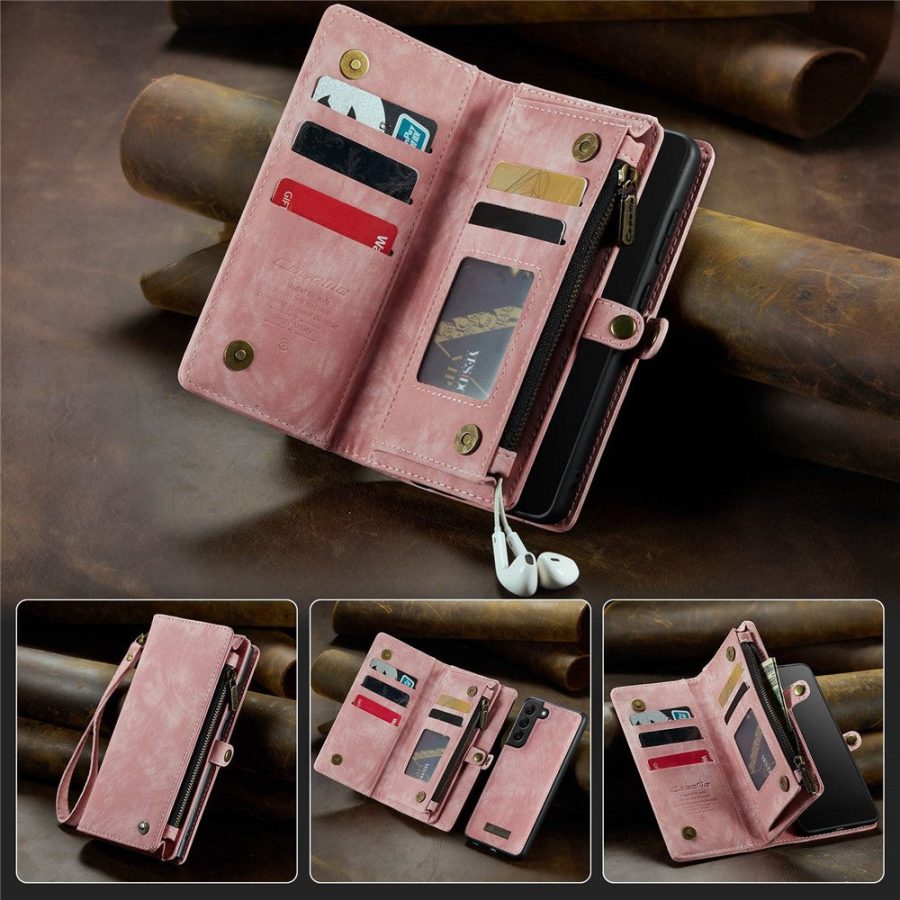 101244705E-1 CASEME For Samsung Galaxy S22 Case 2-in-1 Detachable Magnetic Zipper Wallet Vegan Leather Flip Cover