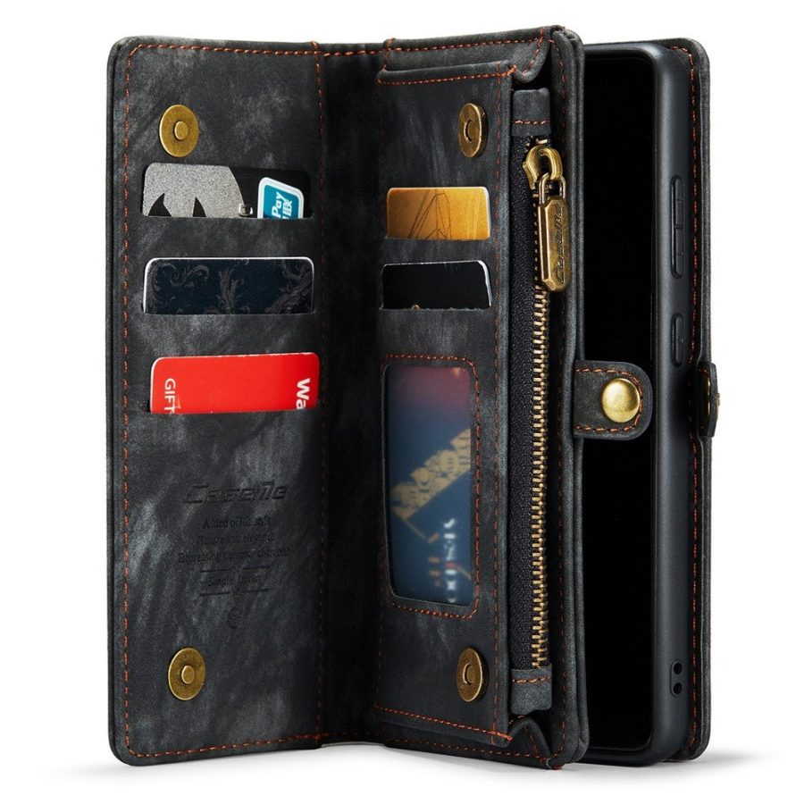 101244707A-4 CASEME For Samsung Galaxy S22+ Case 2-in-1 Detachable Magnetic Zipper Wallet Vegan Leather Flip Cover