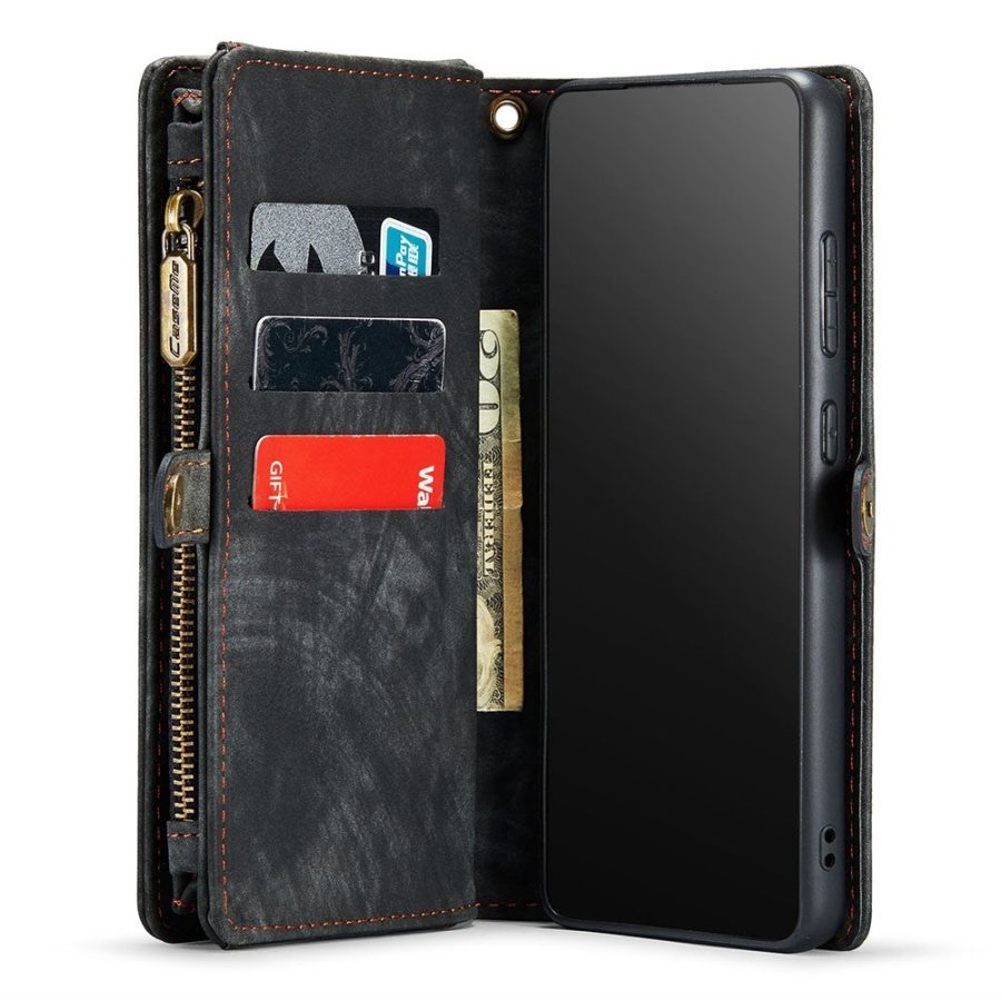 101244707A-5 CASEME For Samsung Galaxy S22+ Case 2-in-1 Detachable Magnetic Zipper Wallet Vegan Leather Flip Cover