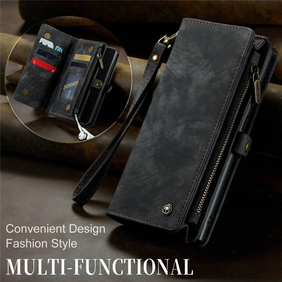 101244707A-8 CASEME For Samsung Galaxy S22+ Case 2-in-1 Detachable Magnetic Zipper Wallet Vegan Leather Flip Cover
