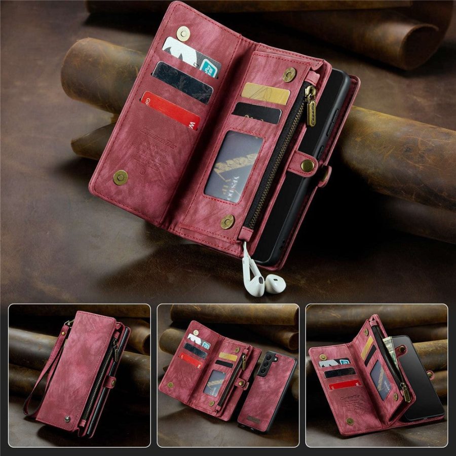 101244707D-1 CASEME For Samsung Galaxy S22+ Case 2-in-1 Detachable Magnetic Zipper Wallet Vegan Leather Flip Cover