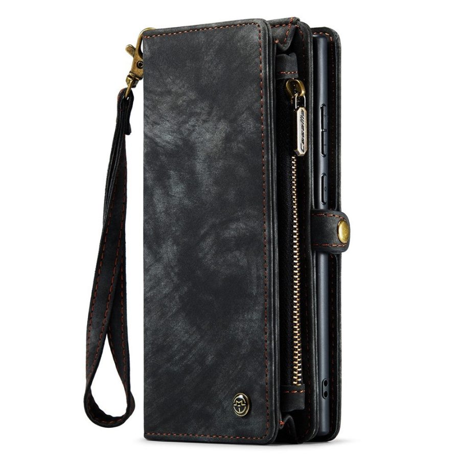 101244721A-2 CASEME For Samsung Galaxy S22 Ultra Case 2-in-1 Detachable Magnetic Zipper Wallet Vegan Leather Flip Cover
