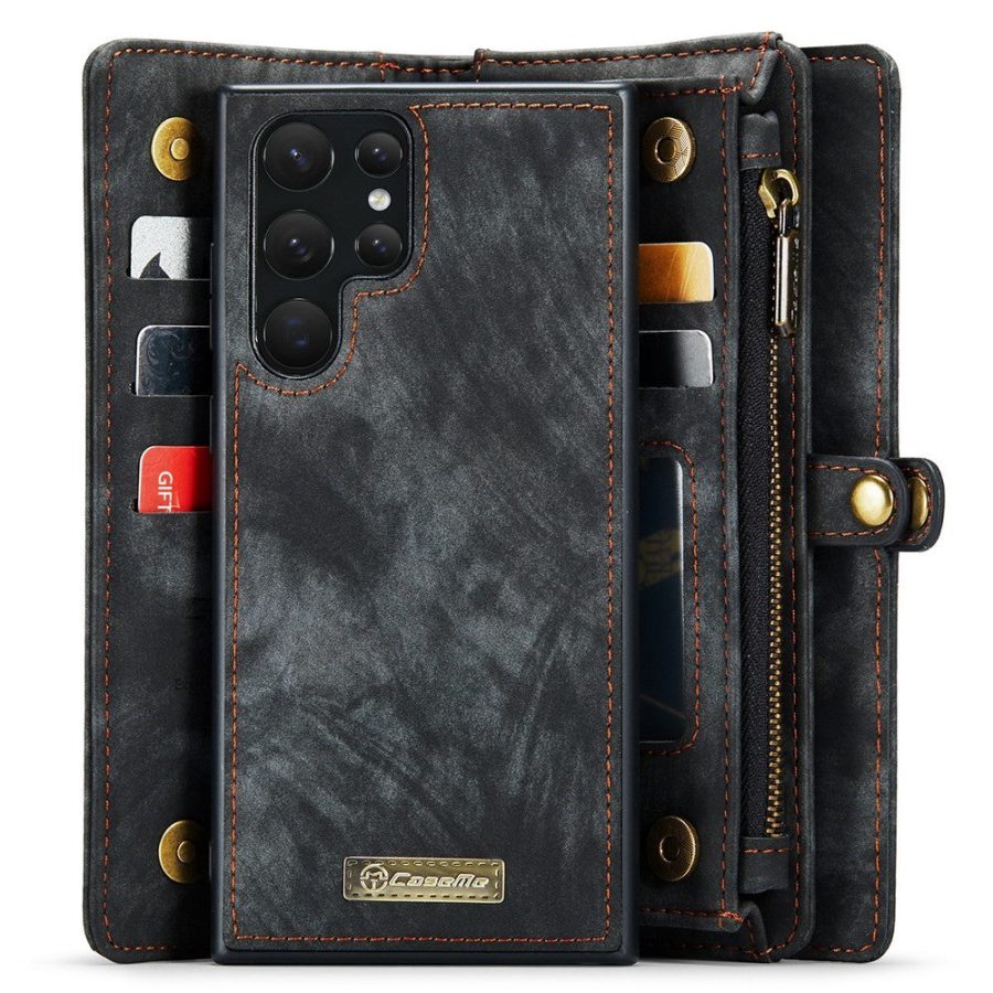 101244721A-3 CASEME For Samsung Galaxy S22 Ultra Case 2-in-1 Detachable Magnetic Zipper Wallet Vegan Leather Flip Cover