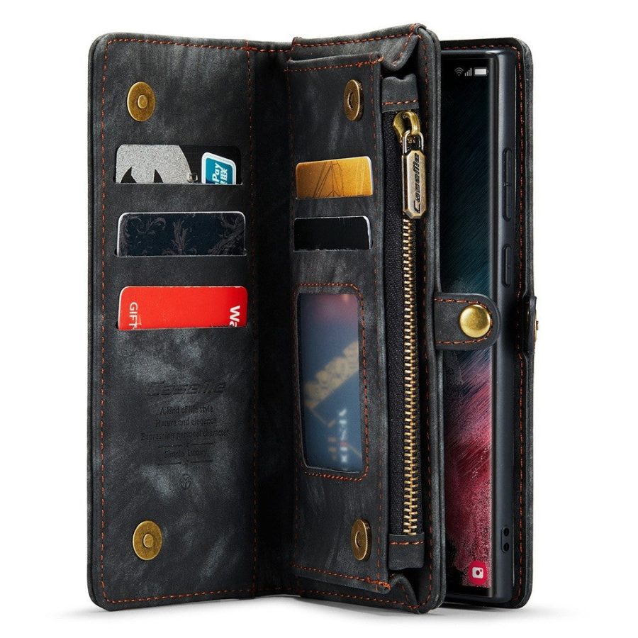 101244721A-4 CASEME For Samsung Galaxy S22 Ultra Case 2-in-1 Detachable Magnetic Zipper Wallet Vegan Leather Flip Cover