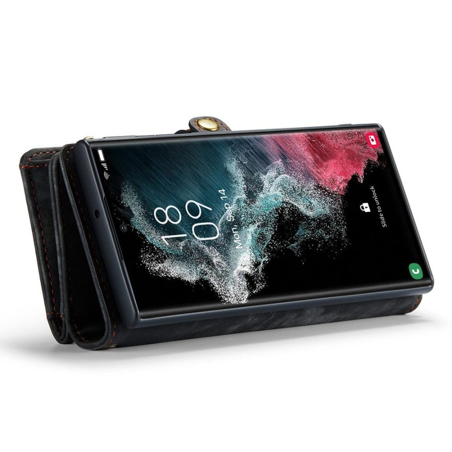 101244721A-6 CASEME For Samsung Galaxy S22 Ultra Case 2-in-1 Detachable Magnetic Zipper Wallet Vegan Leather Flip Cover
