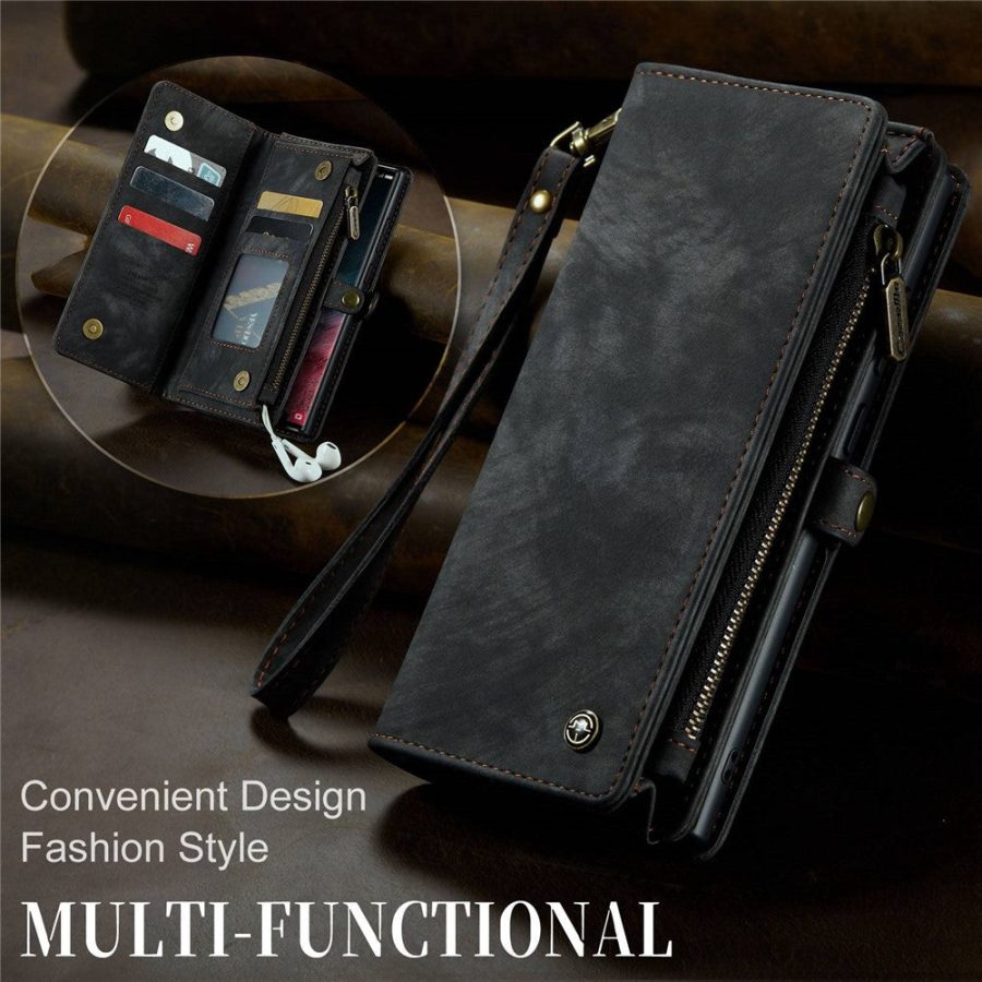 101244721A-8 CASEME For Samsung Galaxy S22 Ultra Case 2-in-1 Detachable Magnetic Zipper Wallet Vegan Leather Flip Cover
