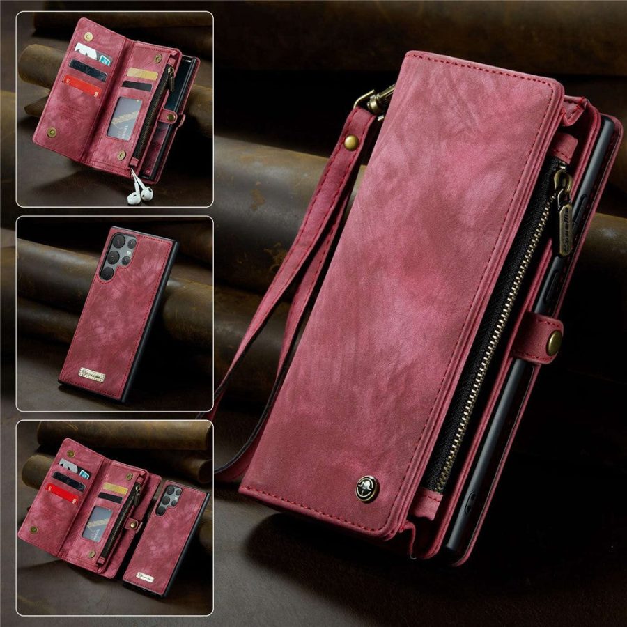 101244721C-1 CASEME For Samsung Galaxy S22 Ultra Case 2-in-1 Detachable Magnetic Zipper Wallet Vegan Leather Flip Cover