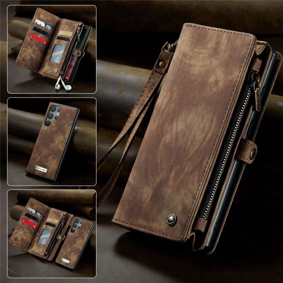 101244721D-1 CASEME For Samsung Galaxy S22 Ultra Case 2-in-1 Detachable Magnetic Zipper Wallet Vegan Leather Flip Cover