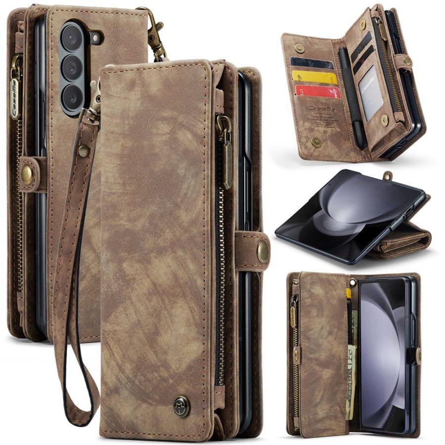 6601103052B-1 CASEME For Samsung Galaxy Z Fold5 Case 2-in-1 Detachable Magnetic Zipper Wallet Vegan Leather Flip Cover