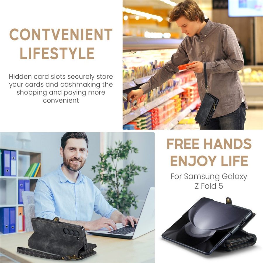 6601103052E-9 CASEME For Samsung Galaxy Z Fold5 Case 2-in-1 Detachable Magnetic Zipper Wallet Vegan Leather Flip Cover