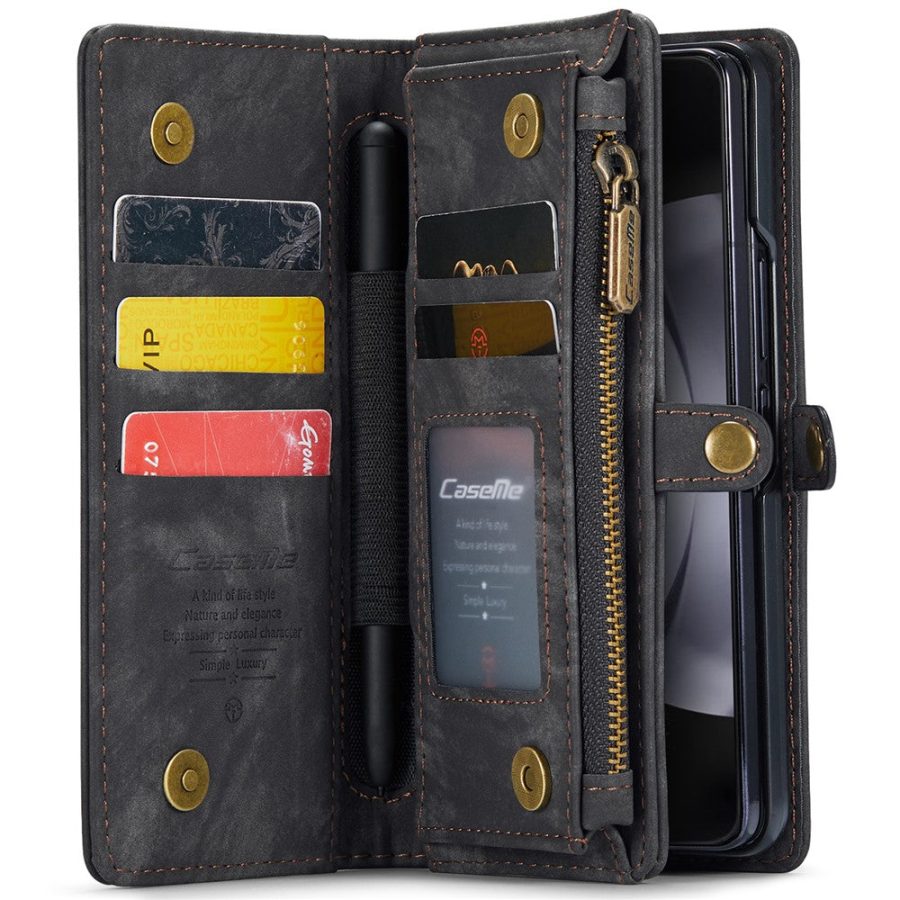 6601105874E-2 CASEME For Samsung Galaxy Z Fold6 Case 2-in-1 Detachable Magnetic Zipper Wallet Vegan Leather Flip Cover