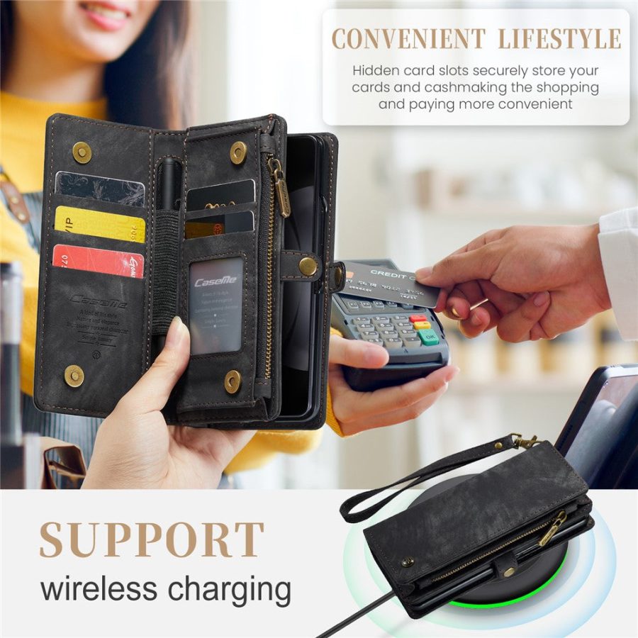 6601105874E-7 CASEME For Samsung Galaxy Z Fold6 Case 2-in-1 Detachable Magnetic Zipper Wallet Vegan Leather Flip Cover