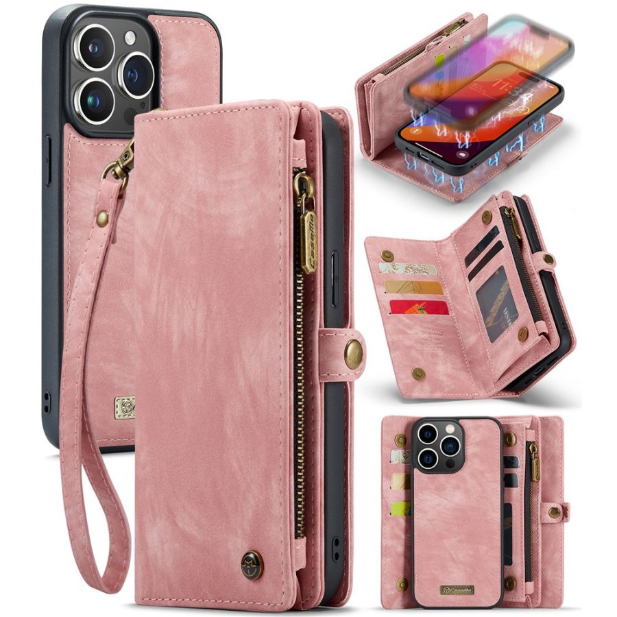 6601114862D-1 CASEME For iPhone 16 Pro Max Case 2-in-1 Detachable Magnetic Zipper Wallet Vegan Leather Flip Cover
