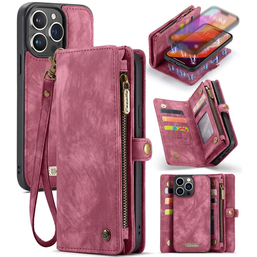 6601114862E-1 CASEME For iPhone 16 Pro Max Case 2-in-1 Detachable Magnetic Zipper Wallet Vegan Leather Flip Cover