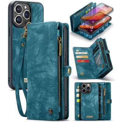 CASEME For iPhone 16 Pro Case 2-in-1 Detachable Magnetic Zipper Wallet Vegan Leather Flip Cover
