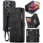 CASEME For iPhone 16 Pro Case 2-in-1 Detachable Magnetic Zipper Wallet Vegan Leather Flip Cover