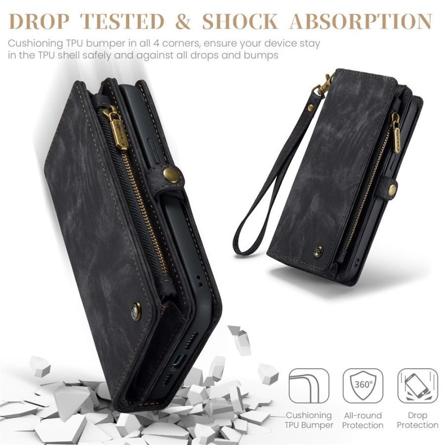 6601114863C-7 CASEME For iPhone 16 Pro Case 2-in-1 Detachable Magnetic Zipper Wallet Vegan Leather Flip Cover