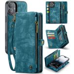 CASEME For iPhone 16 Case 2-in-1 Detachable Magnetic Zipper Wallet Vegan Leather Flip Cover