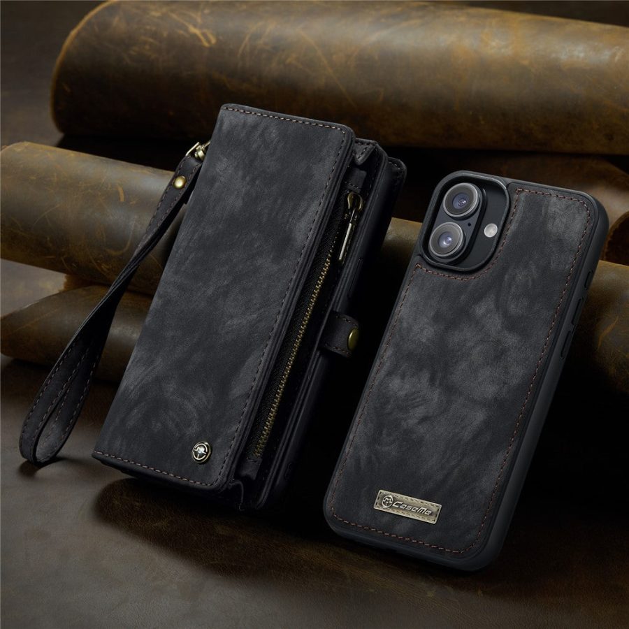 6601116136C-13 CASEME For iPhone 16 Case 2-in-1 Detachable Magnetic Zipper Wallet Vegan Leather Flip Cover
