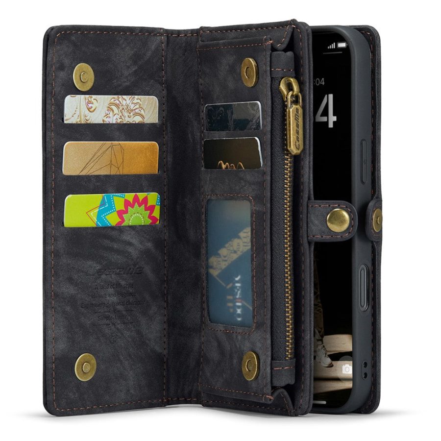 6601116136C-2 CASEME For iPhone 16 Case 2-in-1 Detachable Magnetic Zipper Wallet Vegan Leather Flip Cover