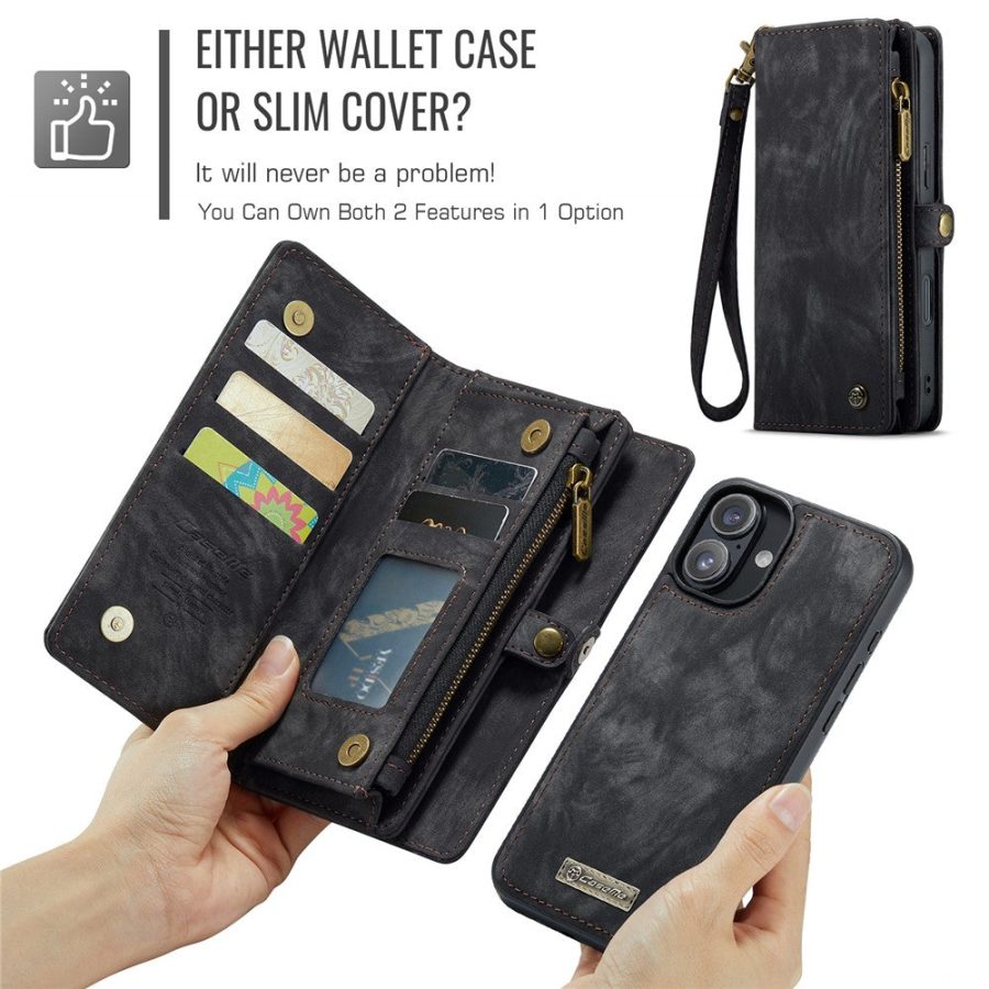 6601116136C-5 CASEME For iPhone 16 Case 2-in-1 Detachable Magnetic Zipper Wallet Vegan Leather Flip Cover