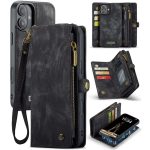 CASEME For iPhone 16 Plus Case 2-in-1 Detachable Magnetic Zipper Wallet Vegan Leather Flip Cover