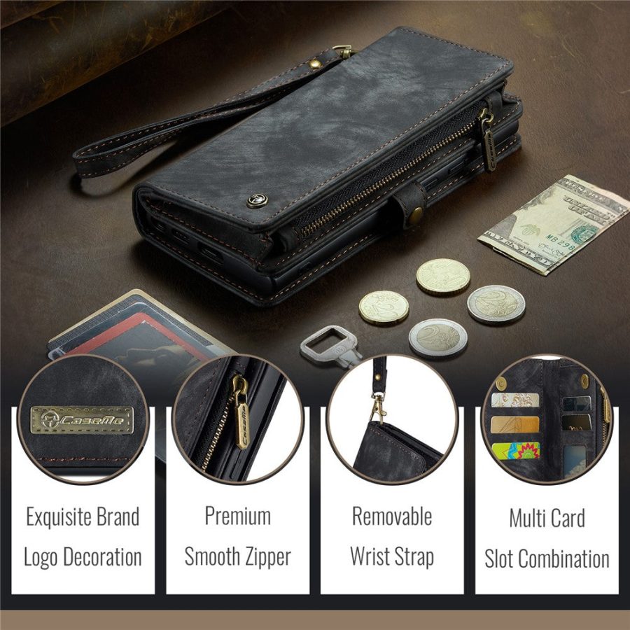 6601116137C-6 CASEME For iPhone 16 Plus Case 2-in-1 Detachable Magnetic Zipper Wallet Vegan Leather Flip Cover