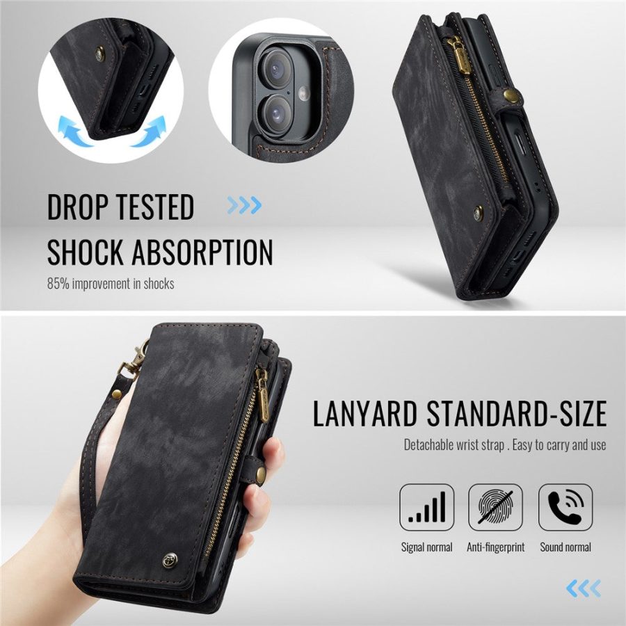 6601116137C-8 CASEME For iPhone 16 Plus Case 2-in-1 Detachable Magnetic Zipper Wallet Vegan Leather Flip Cover